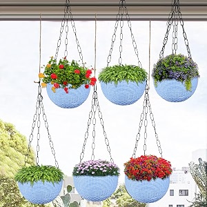 kuber industries pack of 6 hanging flower pot  hanging flower pot for living room  planters for home-lawns amp gardening  flower planter for balcony  marble euro  7 inch  blue