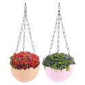 Kuber Industries Pack of 2 Hanging Flower Pot for Living Room, Home-Lawns &amp; Gardening | Flower Planter for Balcony | Marble Euro | 7 Inch | Beige