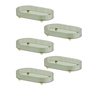 kuber pack of 5 multipurpose tray  makeup organiser and bathroom vanity tray - dark green