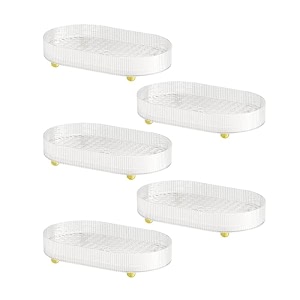 kuber industries pack of 5 multipurpose double layer decorative drain tray  makeup perfume organiser bathroom vanity dresser tray kitchen countertop organiser tray  anti slip  transparent