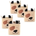 Kuber Industries Pack of 5 Multipurpose Foldable Almirah Closet/Drawer Storage Basket with Carry Handles for Cloth &amp; Toys | Kids Toy Storage Basket/Box Organizer/Laundry Bag | GM-7-BG | Smiley - Beige