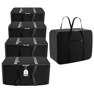 kuber industries pack of 5 nylon 35l small underbed storage box  blanket storage bagscover double bed storage containers  dustproof storage bag for clothes documents books toys  black