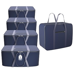 kuber industries pack of 5 nylon 35l small underbed storage box  blanket storage bagscover double bed storage containers  dustproof storage bag for clothes documents books toys  dark blue