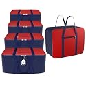 Kuber Industries Pack of 5 Nylon 35L Small Underbed Storage Box | Blanket Storage Bags/Cover Double Bed Storage Containers | Dustproof Storage Bag for Clothes, Documents, Books, Toys | Red &amp; Blue