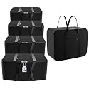 Kuber Industries Pack of 5 Nylon 35L Small Underbed Storage Box | Blanket Storage Bags/Cover Double Bed Storage Containers | Dustproof Storage Bag for Clothes, Documents, Books, Toys | Black