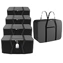 Kuber Industries Pack of 5 Nylon 35L Small Underbed Storage Box | Blanket Storage Bags/Cover Double Bed Storage Containers | Dustproof Storage Bag for Clothes, Documents, Books, Toys | Grey &amp; Black