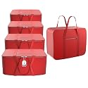 Kuber Industries Pack of 5 Nylon 35L Small Underbed Storage Box | Blanket Storage Bags/Cover Double Bed Storage Containers | Dustproof Storage Bag for Clothes, Documents, Books, Toys | Red