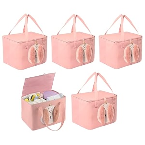 kuber industries premium kawaii essentials caddy bag  aesthetic baskets for new born clothes  cute stuff holder amp organizer for baby toys diaper amp wet wipes  gm-26-pnk  pink rabbit