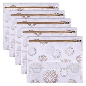 kuber industries pack of 5 saree bags for storage  non-woven wardrobe organizer  mesh window cloth storage set  single packing  gola-print  white