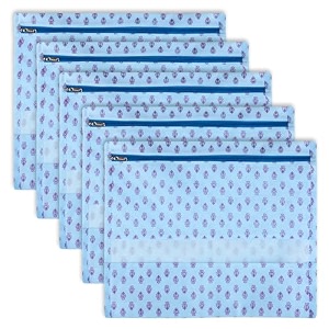 kuber industries pack of 15 saree bags for storage  non-woven wardrobe organizer  mesh window cloth storage set  single packing  floral-print  sky blue