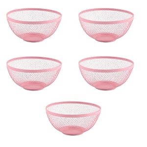 kuber industries pack of 5 fruit basket  stainless steel vegetables strainer  colander basket for pasta-noodles-grains  mesh basket with handle  8 inch  silver