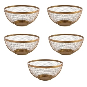 kuber industries pack of 5 fruit basket  stainless steel vegetables strainer  colander basket for pasta-noodles-grains  mesh basket with handle  8 inch  silver