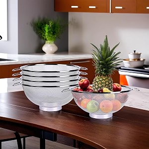 kuber industries pack of 5 stainless steel vegetables strainer  multipurpose colander basket for pasta-noodles-grains 11 inch  silver
