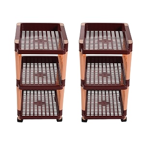 kuber industries pack of 2 storage rack with wheels  3-shelf storage organizer rack  multipurpose shelf storage trolley rack for kitchen-home-office  office storage trolley  brown