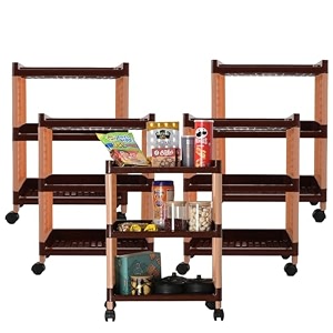 kuber industries storage rack with wheels  3-layer storage organizer rack  multipurpose storage trolley rack for kitchen-home-office  revolving vegetable storage trolley  brown