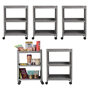 kuber industries storage rack with wheels  3-layer storage organizer rack  multipurpose storage trolley rack for kitchen-home-office  revolving vegetable storage trolley  brown