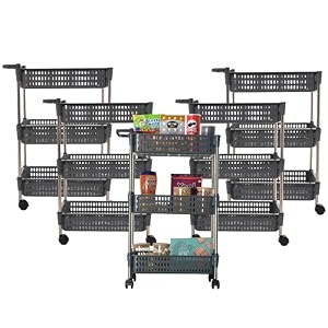 kuber industries storage rack with wheels  3-layer storage organizer rack  multipurpose storage trolley rack for kitchen-home-office  revolving vegetable storage trolley  grey
