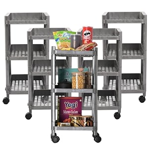 kuber industries storage rack with wheels  3-layer storage organizer rack  multipurpose storage trolley rack for kitchen-home-office  revolving vegetable storage trolley  brown