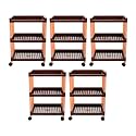 Kuber Industries Pack of 5 Storage Rack with Wheels | 3-Shelf Storage Organizer Rack | Multipurpose Storage Trolley Rack for Kitchen-Home-Office | Vegetable Storage Trolley | Brown