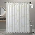 Kuber Industries PVC Shower Checkered Light-Filtering Curtain | 7 Feet White with Hooks for Bathroom