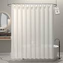 Kuber Industries PVC Shower Checkered Light-Filtering Curtain | 7 Feet White with Hooks for Bathroom