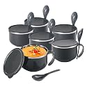 Kuber Industries Pack of 6 Airtight-Lid 600ml Stainless Steel Soup Bowl with Spoon &amp; Holder | Leakproof Food Container for Noodles Pasta &amp; Milk | Maggie Bowl &amp; Souptok for Eating | Grey
