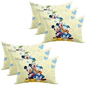 kuber industries pack of 6 baby pillow  disney mickey team pillow  soft pillows for sleeping  back amp front printed  cozy amp fluffy pillow  12x18 inch  cream