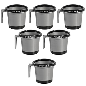 kuber industries pack of 6 bath mug for bathroom  1 ltr  plastic mug for washroom  mug for bathing  multipurpose mug for home use amp kitchen  plain-grey