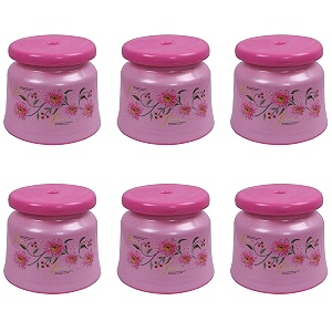 kuber industries pack of 6 bath stool  bathing stools for bathroom  plastic stool for home use  sitting stool for kitchen  flower printed  pink