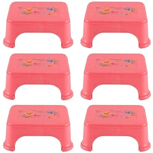 kuber industries bath stool for bathroom  plastic stools for sitting  bathroom stool for bathing  flower print square stool  pink