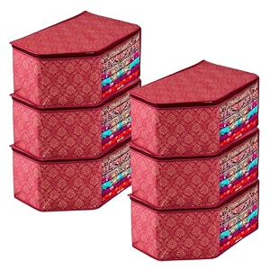 kuber industries pack of 6 blouse cover  golden-printed  clothes storage bag  wardrobe organiser with zipper  side transparent blouse organizer  blouse protector bag  maroon