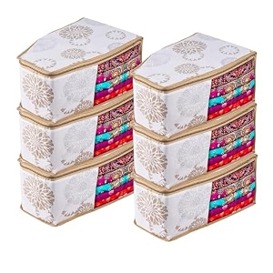 kuber industries non woven pack of 6 blouse cover  gola-printed  clothes storage bag  wardrobe organiser with zipper  side transparent blouse organizer  blouse protector bag  white 20 cm