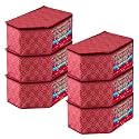 Kuber Industries (Pack of 6) Blouse Cover | Golden-Printed | Clothes Storage Bag | Wardrobe Organiser With Zipper | Side Transparent Blouse Organizer | Blouse Protector Bag | Maroon