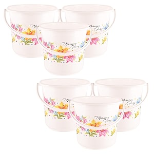 kuber industries pack of 6 bucket 16 litre  balti for bathroom  plastic bucket for mopping  water bucket for kitchen  flower print  white