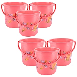 kuber industries pack of 6 bucket 16 litre  balti for bathroom  plastic bucket for mopping  water bucket for kitchen  flower print  pink