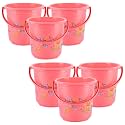 Kuber Industries Pack of 6 Bucket 16 Litre | Balti for Bathroom | Plastic Bucket for Mopping | Water Bucket for Kitchen | Flower Print | Pink