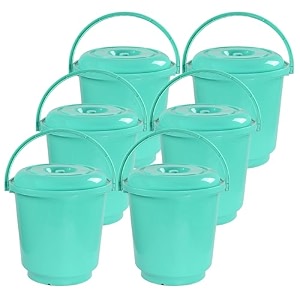 kuber industries pack of 6 bucket for bathroom kitchen amp home with lid amp carry handle  18l portable storage container hot amp cold water bucketbalti for cleaning  green