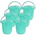 Kuber Industries Pack of 6 Bucket for Bathroom, Kitchen &amp; Home with Lid &amp; Carry Handle | 18L Portable Storage Container Hot &amp; Cold Water Bucket/Balti for Cleaning | Green