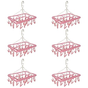 kuber industries cloth drying hanger  24 clips baby drying pegs  360 degree rotatable hanger  clip stand for cloth  folding pink