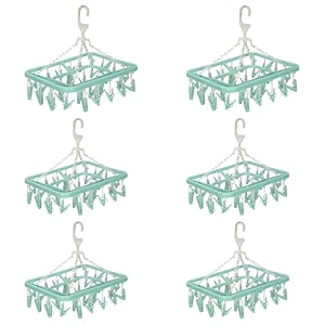 kuber industries cloth drying hanger  32 clips baby drying pegs  360 degree rotatable hanger  clip stand for cloth  rectangular green