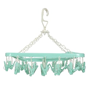 kuber industries cloth drying hanger  32 clips baby drying pegs  360 degree rotatable hanger  clip stand for cloth  rectangular green