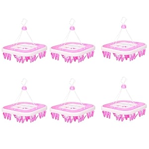 kuber industries 360 degree rotatable cloth drying hanger with 36 clips  baby pegs  clip stand  square stand  transparent pink 36 x 36 x 36 cm