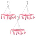 Kuber Industries (Pack of 3) Cloth Drying Hanger | 16 Clips Baby Drying Pegs | 360 Degree Rotatable Hanger | Clip Stand for Cloth | Round Cloth Drying Stand | Pink