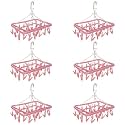 Kuber Industries Cloth Drying Hanger | 24 Clips Baby Drying Pegs | 360 Degree Rotatable Hanger | Clip Stand for Cloth | Folding| Pink