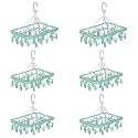 Kuber Industries Cloth Drying Hanger | 32 Clips Baby Drying Pegs | 360 Degree Rotatable Hanger | Clip Stand for Cloth | Rectangular| Green