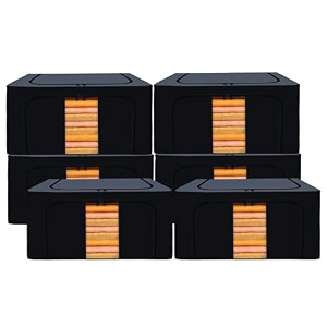kuber industries pack of 6 clothes storage box  24 liter foldable steel frame clothes organizer  underbed storage bag  storage box for wardrobe-saree-shirts and blankets  grey amp black