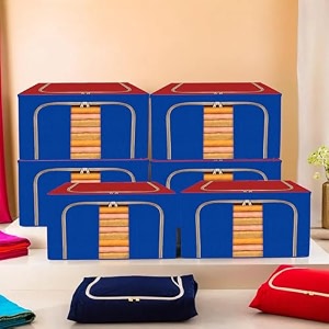 kuber industries 24 liter clothes storage box  foldable steel frame clothes organizer  storage box for wardrobe-saree-shirts and blankets  underbed storage bag  red amp blue