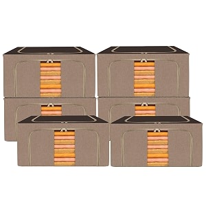kuber industries pack of 6 clothes storage box  24 liter foldable steel frame clothes organizer  underbed storage bag  storage box for wardrobe-saree-shirts and blankets  brown