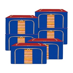 kuber industries 88 liter clothes storage box  foldable steel frame clothes organizer  storage box for wardrobe-saree-shirts and blankets  underbed storage bag  dot print  royal blue