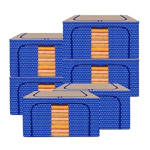 kuber industries 88 liter clothes storage box  foldable steel frame clothes organizer  storage box for wardrobe-saree-shirts and blankets  underbed storage bag  dot print  royal blue